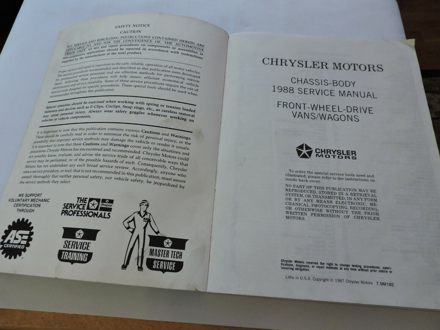 SERVICE MANUAL: 1988 CHRYSLER  CHASSIS, BODY FRONT WHEEL DRIVE VAN/WAGON