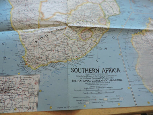 NATIONAL GEORGRAPHIC MAP OF SOUTHERN AFRICA 1962