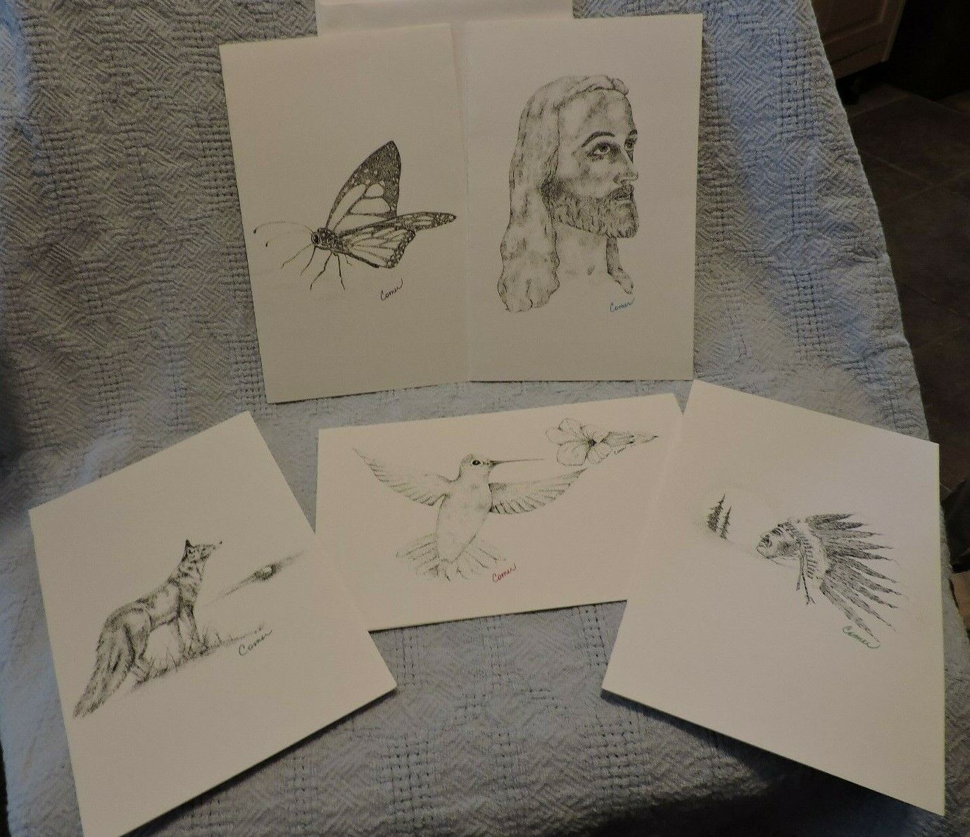 SET OF BEAUTIFUL ARTIST SIGNED  CARDS-ROBIN COMER