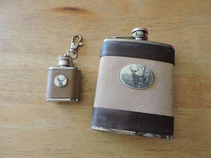 SET OF TWO STAINLESS STEEL FLASKS-- 4.5X4X.75 INCHES & 1.75X1.75X.75 INCHES