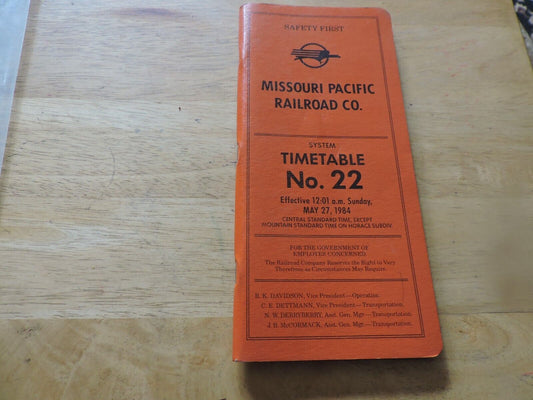 UNION PACIFIC RAILROAD CO. SYSTEM TIMETABLE NO. 22, 1984