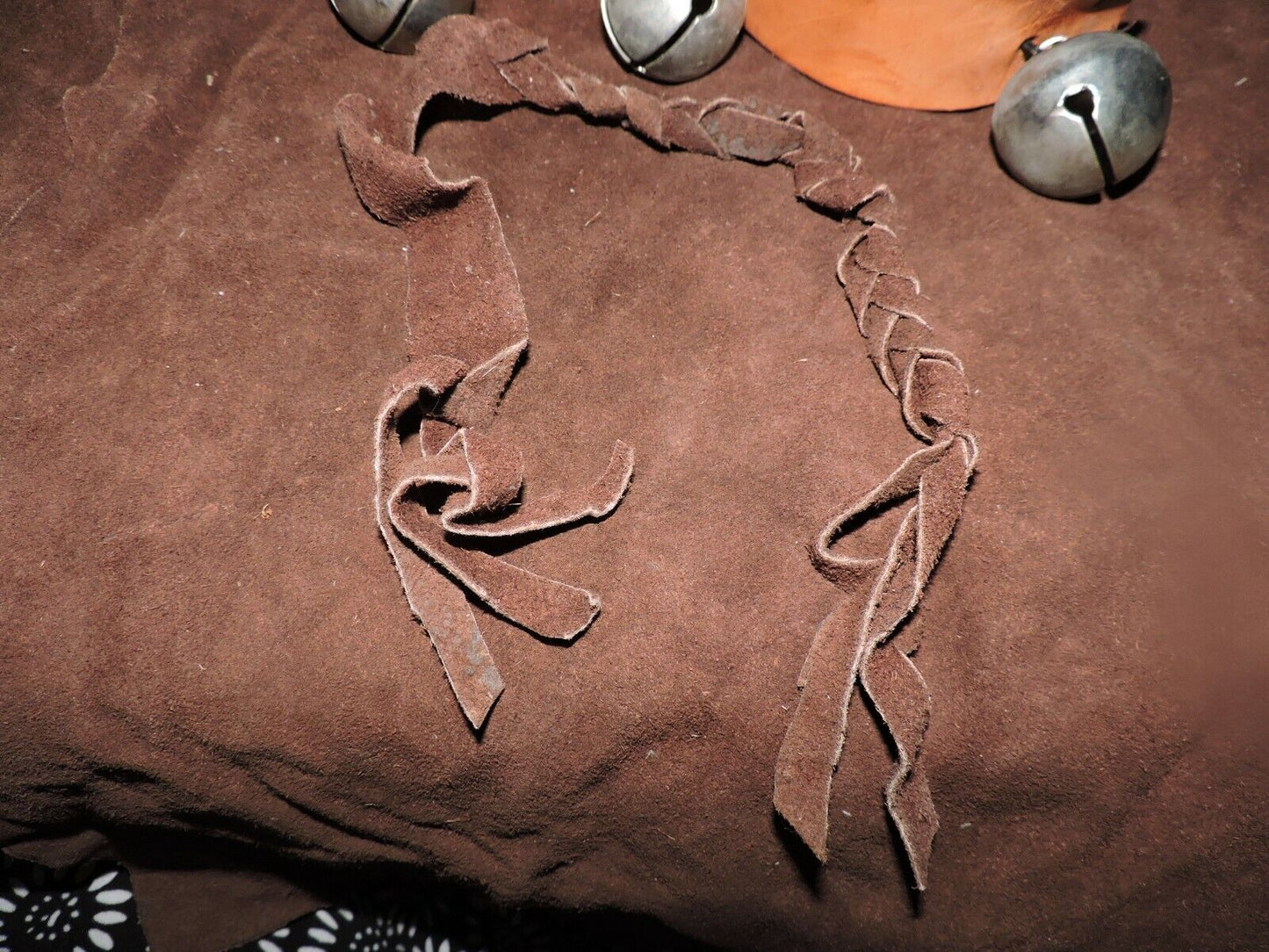 SCOUTS LEATHER INDIAN DANCE COSTUME WITH BELLS AND POUCH WITH LEATHER BELT