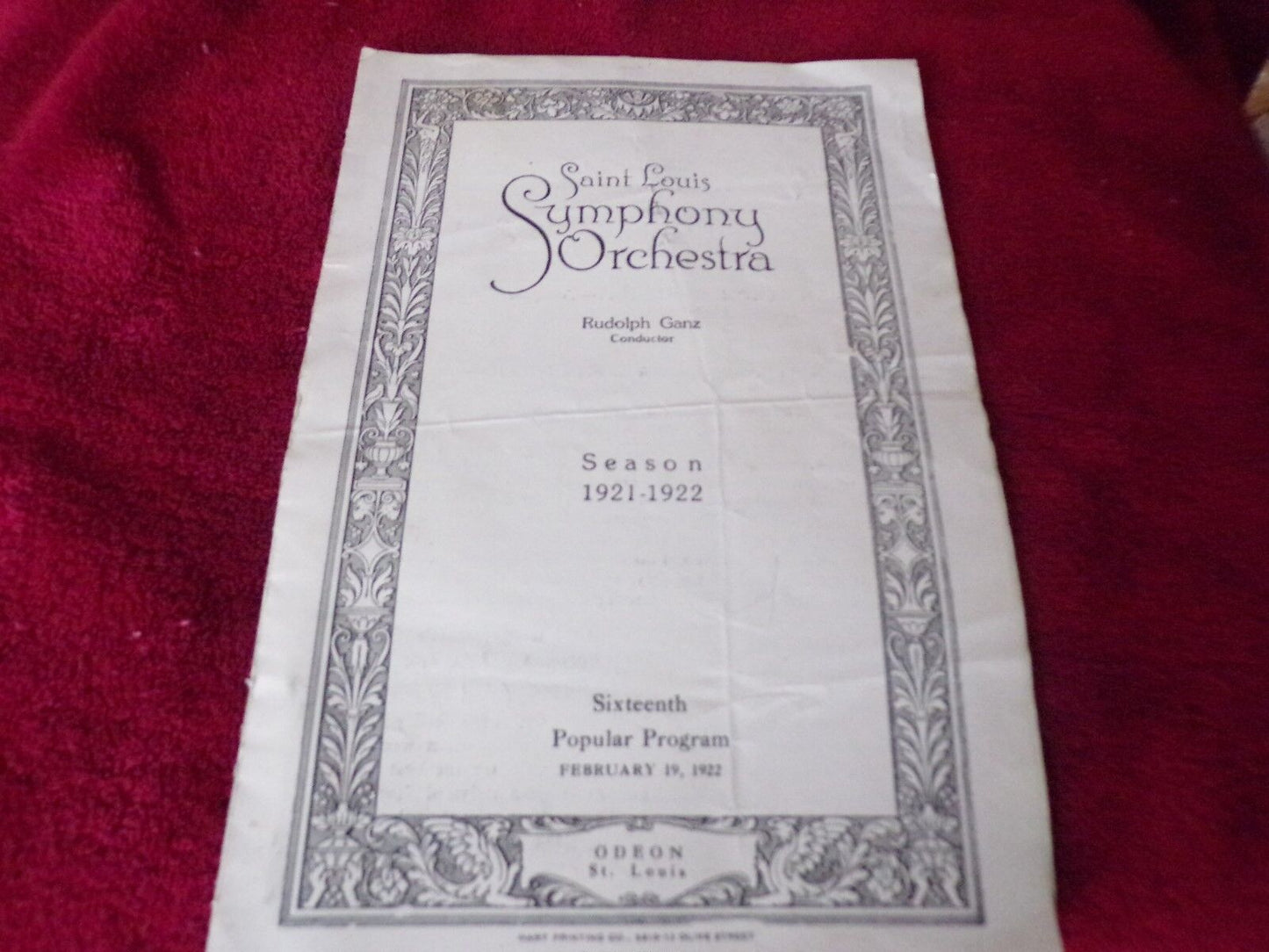 Saint Louis 1922-1923 Season Program at the Odeon-St Louis, MO