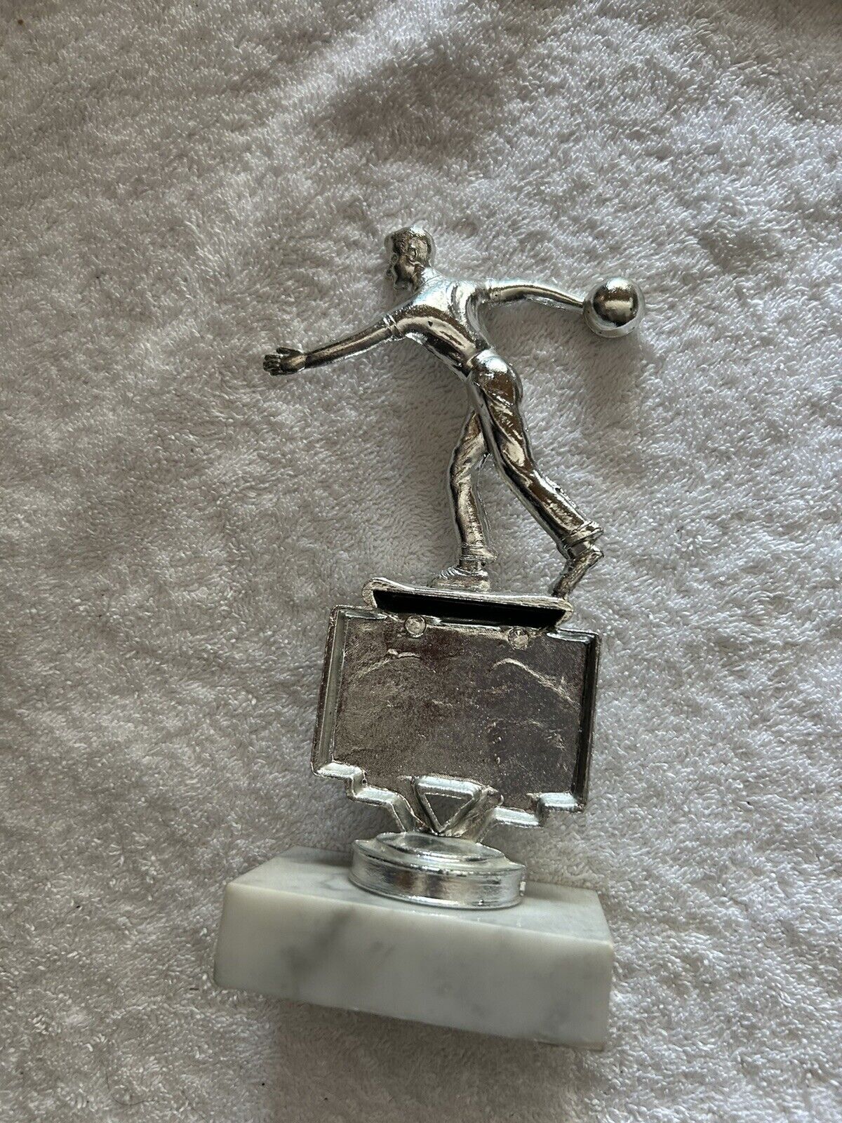TROPHY: BOWLING SILVER ON MARBLE BASE, 7X3X2 INCHES