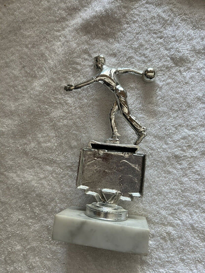 TROPHY: BOWLING SILVER ON MARBLE BASE, 7X3X2 INCHES