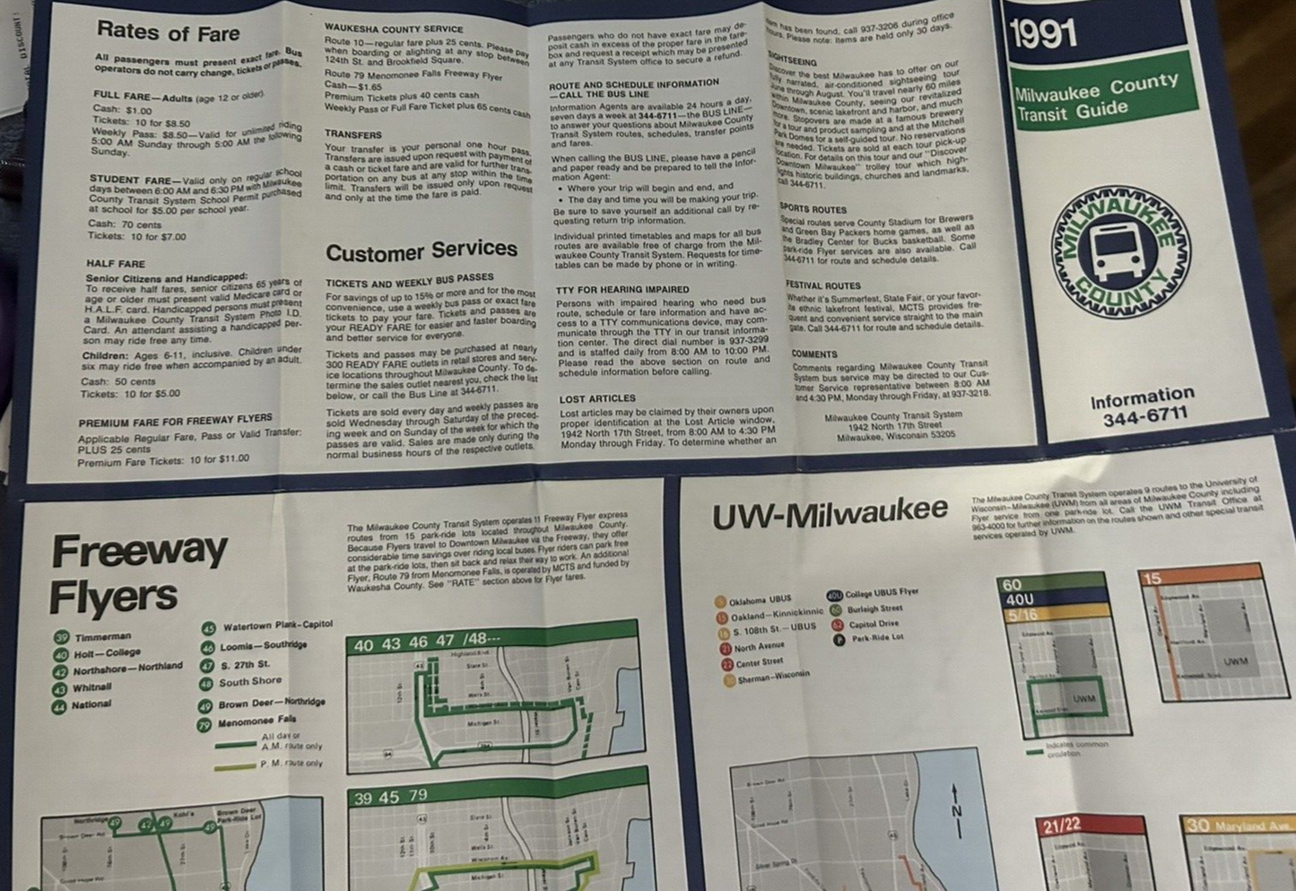 TIMETABLE: 1991 MILWAUKEE COUNTY TRANSIT GUIDE MLWAUKEE COUNTY