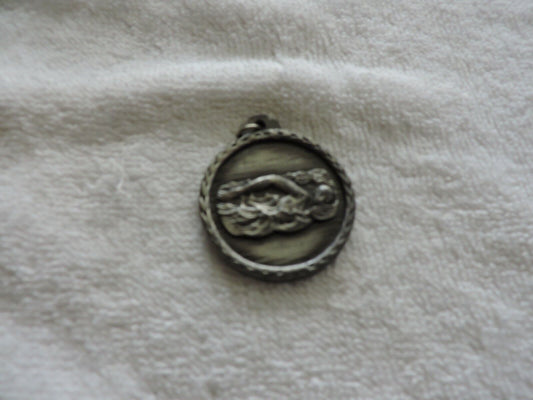 SWIMMING MEDAL SILVER COLORED 1.5 INCH ROUND