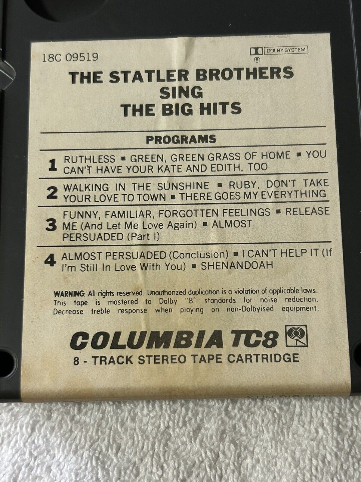8 TRACK TAPE:  THE STRATLER BROTHERS SING THE BIG HITS