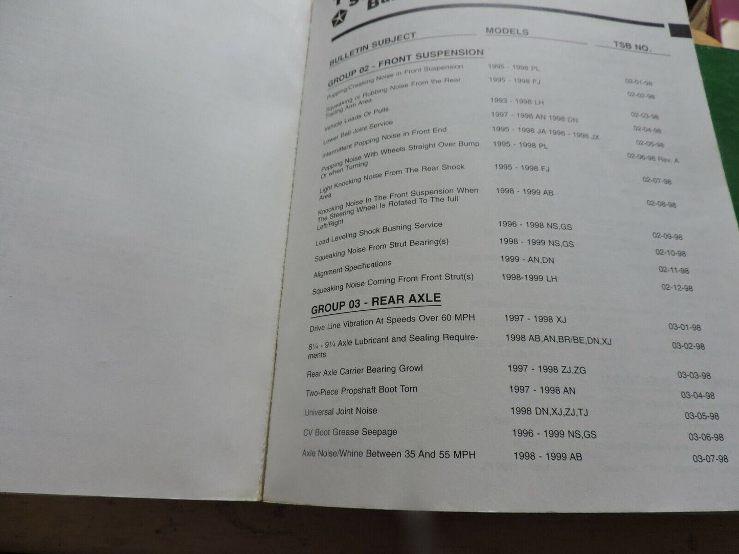 SET OF DAIMLER CHRYSLER CORPORATION TECHNICAL SERVICE BULLETINS & REVISIONS