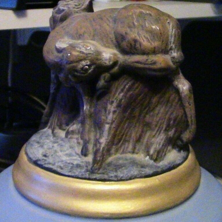 CERAMIK MUG WITH DEER FAMILY PAINTED ON IT  15.5 INCHES TALL/ TOP 4 INCHES BASE