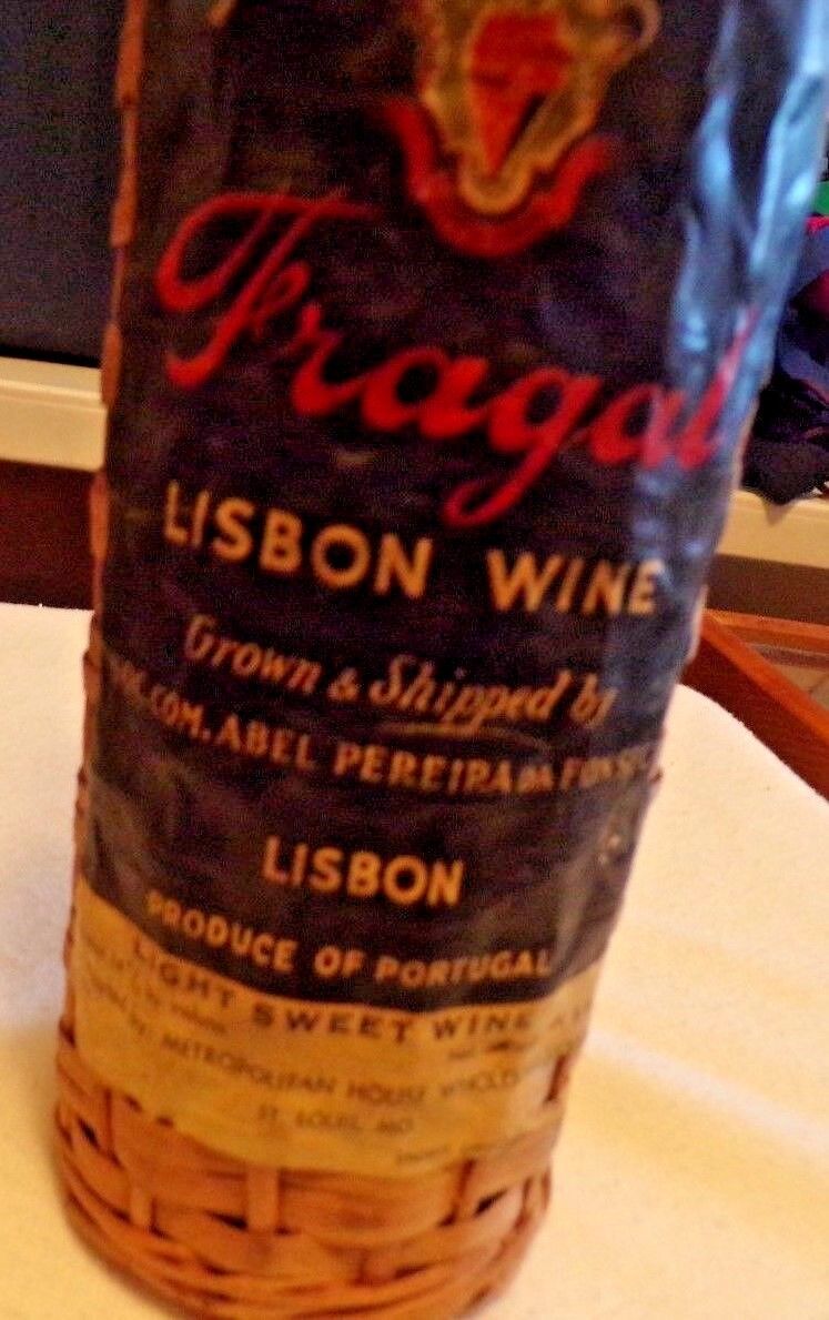 Fragal Lisbon Wine Bottle with Handwoven Basketweave Design and Clown Cork