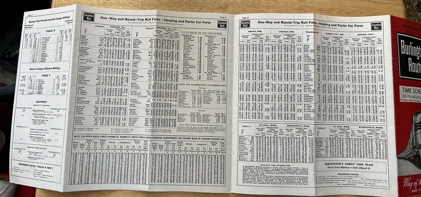 BURLINGTON ROUTE TIME TABLES  NOVEMBER 1962-APRIL 1963