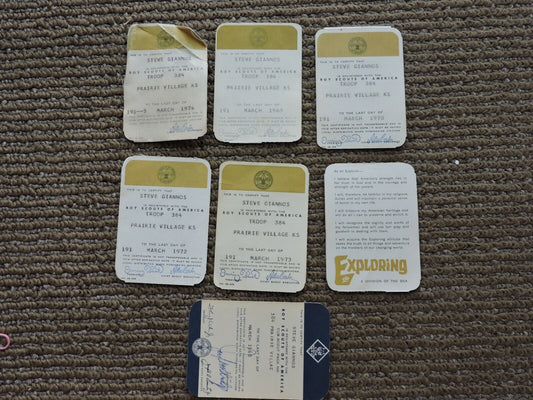 One Boys Journey-Cub Scout to Boy Scout to Explorer Membership Cards