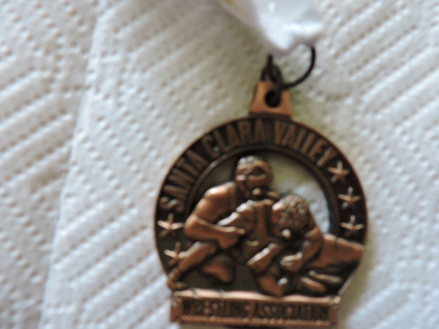 SANTA CLARA VELLEY WRESTING ASSOCIATION MEDAL ON WHITE RIBBON