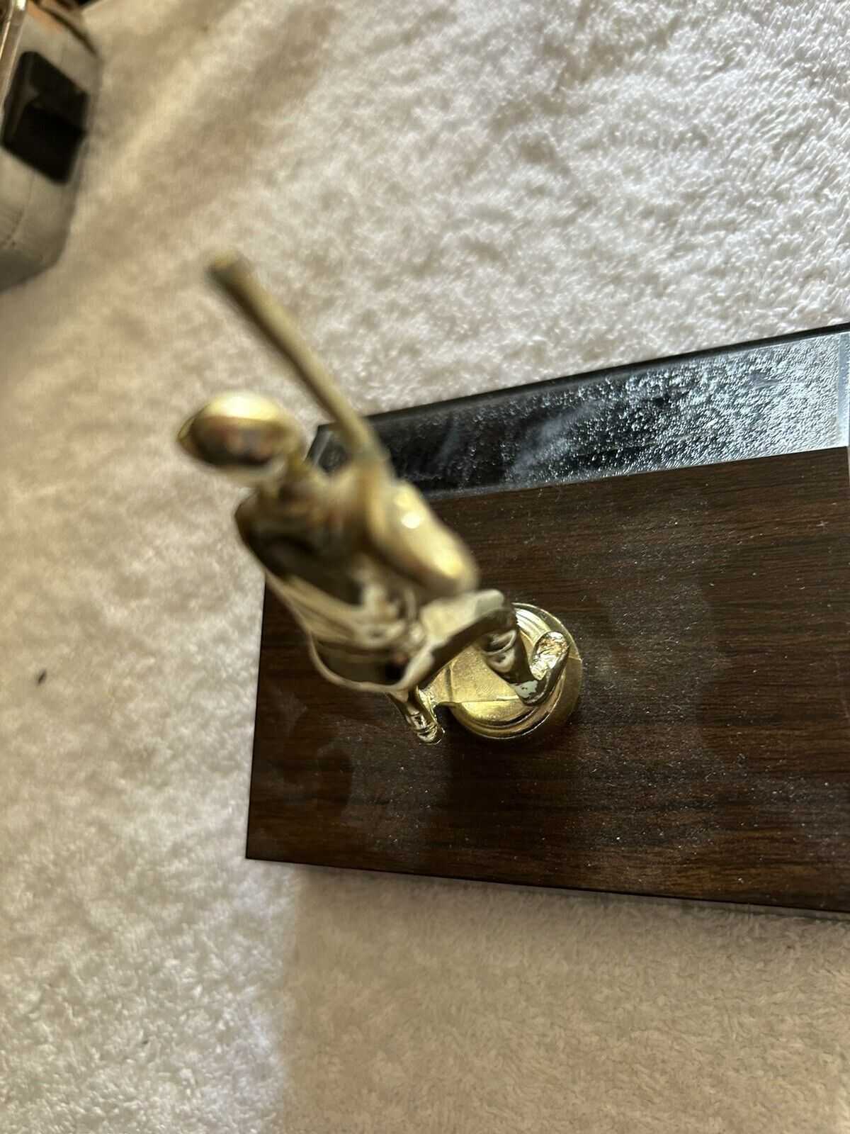 TROPHY: BATTER --PLASTIC--WOOD BASE--4.5X3.5X 4 INCHES