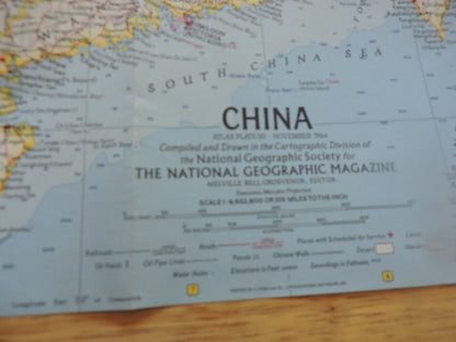 NATIONAL GEORGRAPHIC MAP OF CHINA  1964