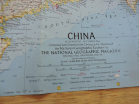 NATIONAL GEORGRAPHIC MAP OF CHINA  1964