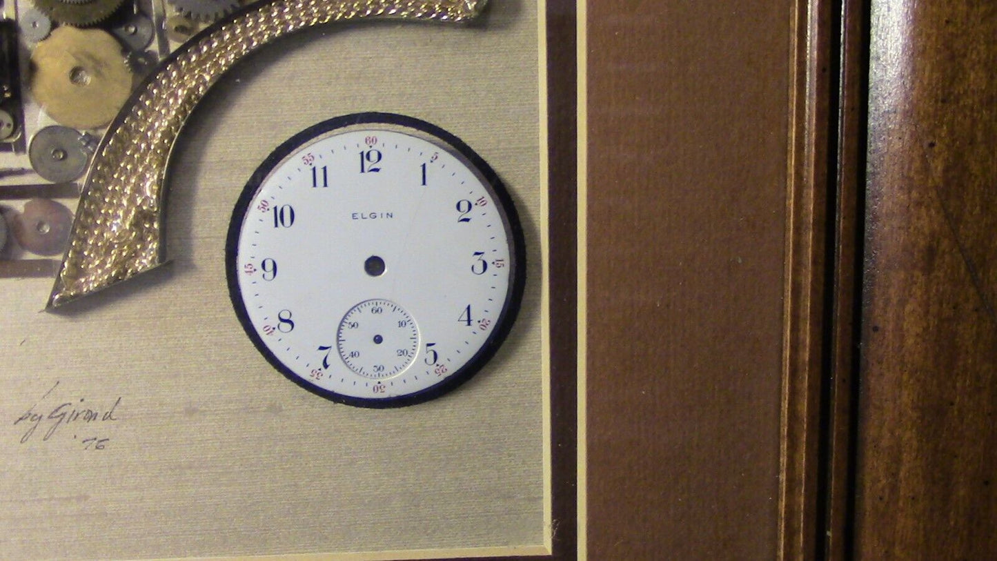 Framed/Signed Clock/Watch Art: Using Elgin Watch Parts/Olds13 1/2" X 16 1/2"