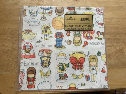 HALLMARK BIRTHDAY GIFT WRAP--PAPER DOLLS NEW