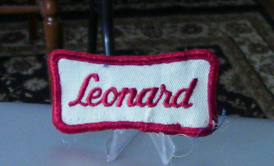 Uniform, Name Patch: LEONARD (White Background/Red Outline & Letters)