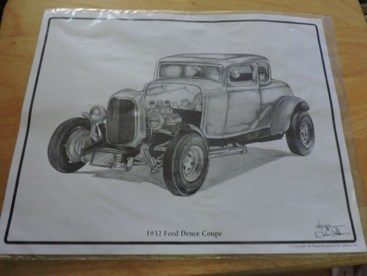 PRINTING OF 1932 FORD DEUCE COUPE SIGNED DALE ADKINS 14X11 INCHES