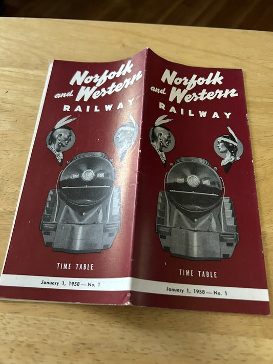 RAILROAD TIMETABLE: NORFOLK & WESTERN RAILWAY TIME TABLE JAN.-1-1958