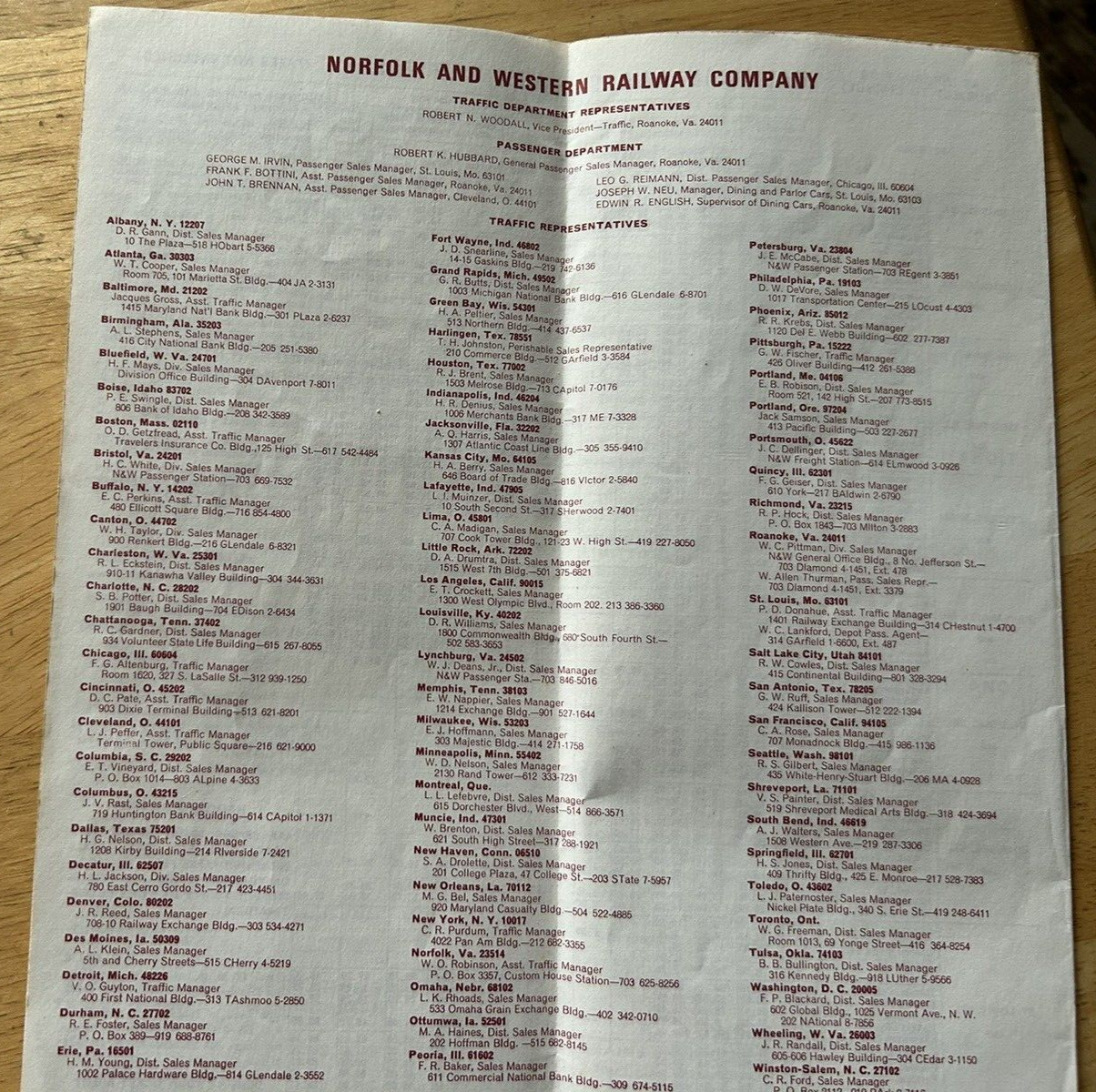 NORFOLK AND WESTERN RAILWAY  SYSTEM PASSENGER TRAIN SCHEDULES Eff. Oct. 31, 1965