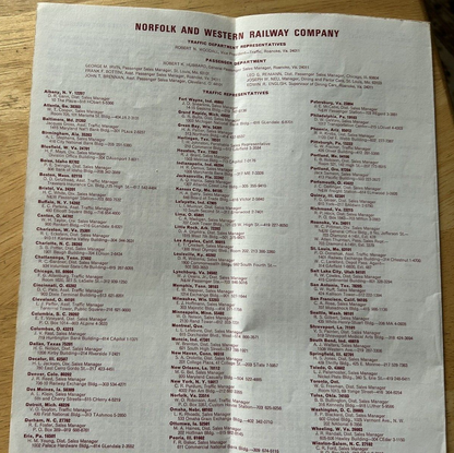 NORFOLK AND WESTERN RAILWAY  SYSTEM PASSENGER TRAIN SCHEDULES Eff. Oct. 31, 1965