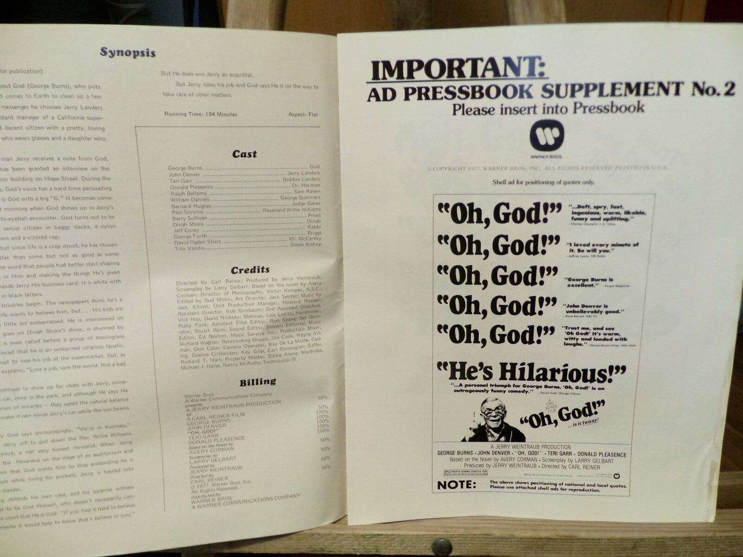OH GOD a Carl Reiner Movie Pressbook and 2 AD Supplements