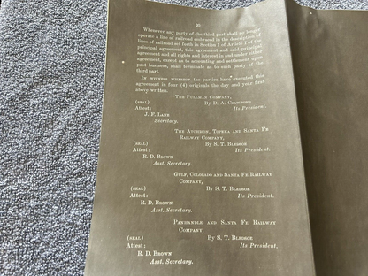 1937 AGREEMENT BETWEEN PULLMAN CO. & THE ATCHISON, TOPEKA, & SANTE FE RAILWAY CO