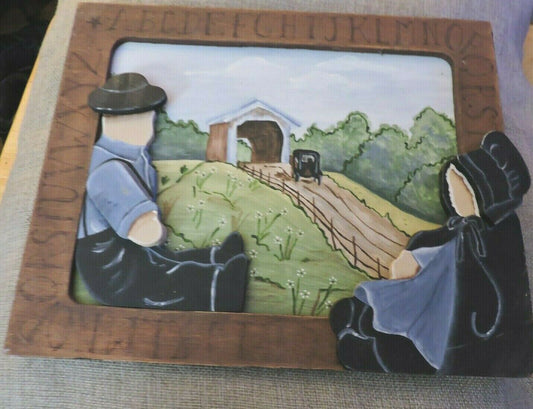 FOLK ART 3D  FRAME WITH HAND PAINTED SCENE AND FIGURINES 10X8 INCHES