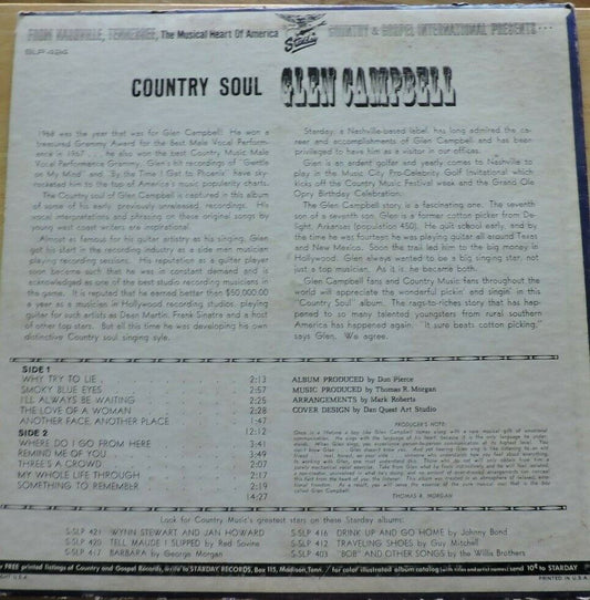 Glen Campbell: Country Soul Vinyl Album 33 1/3 RPM