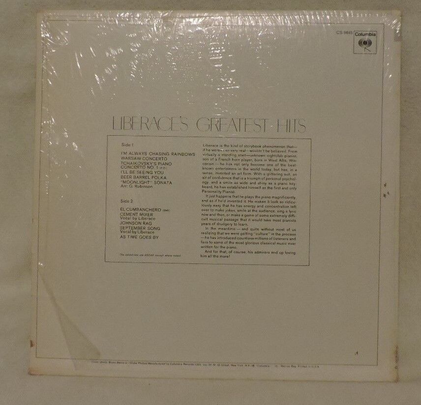 Liberace's Greatest Hits Vinyl Album 33 1/3 RPM