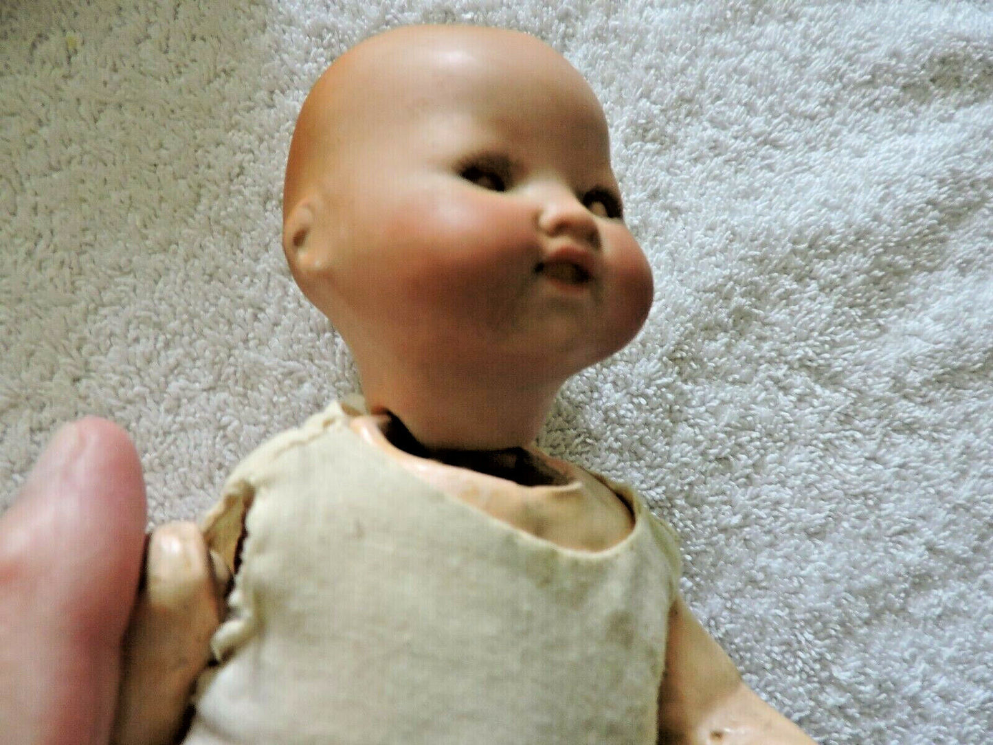VINTAGE ARMANO MARSEILLE  GERMAN DOLL  1924 SOLID-DOMEQIQUE  IN WICKER BASKET