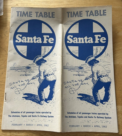 SANTA FE TIEMETABLE 1962 FEBRUARY, MARCH, APRIL
