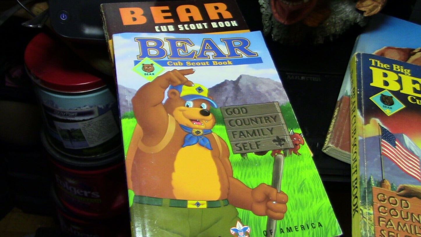 Lot of 4 Cub Scout "Bear" Books ( '54, '67, '84, '99) and Bear Wall Hanger