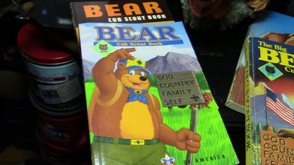 Lot of 4 Cub Scout "Bear" Books ( '54, '67, '84, '99) and Bear Wall Hanger