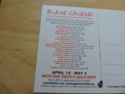 BLAME CANADA-FILM SOCIETY OF LINCOLN CENTER--  ADVERTISEMENT POST CARD