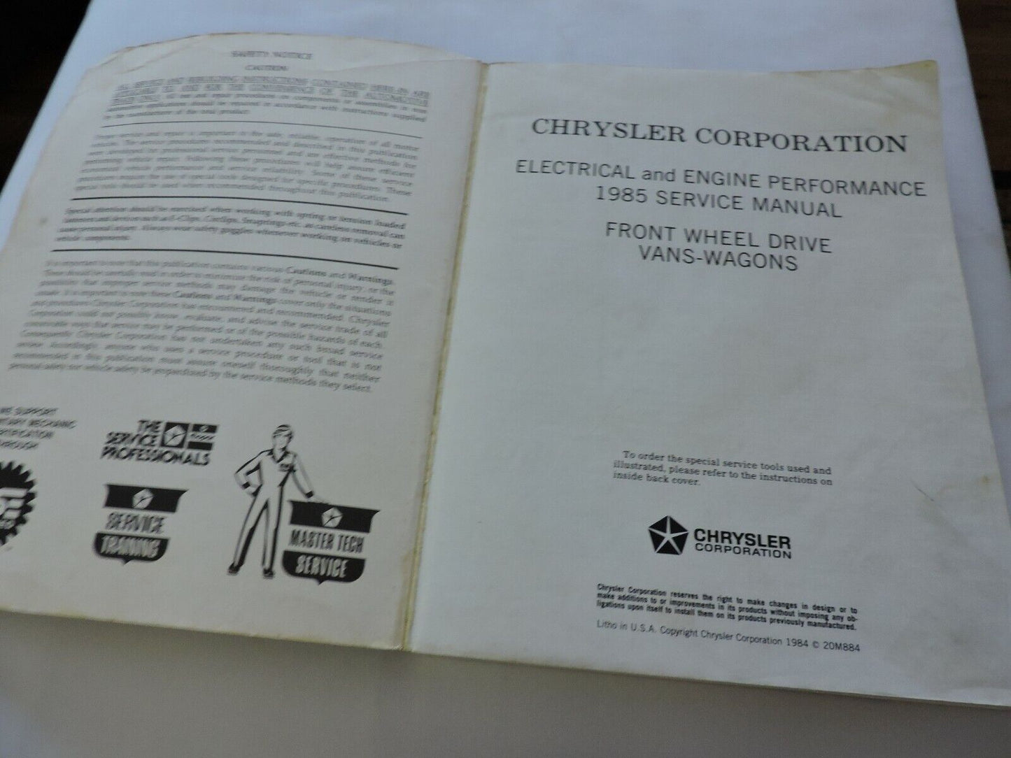 CHRYSLER MANUAL: RAM VAN CARAVAN, VOYAGER, ELECTRICAL & ENGINE PERFORMANCE  1984