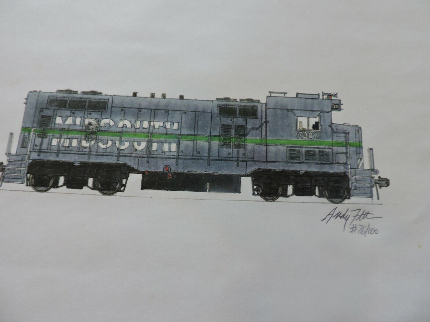 MID SOUTH TRAIN  ENGINE SIGNED & NUMBERED  PRINT 14X8.5 INCHES
