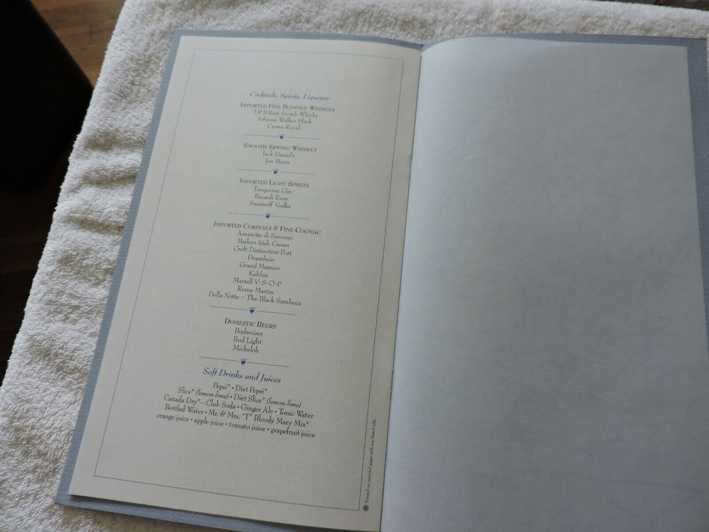 COLLECTIBLE TRANS WORLD AIRLINE ROYAL AMBASSADOR FLIGHT MENU