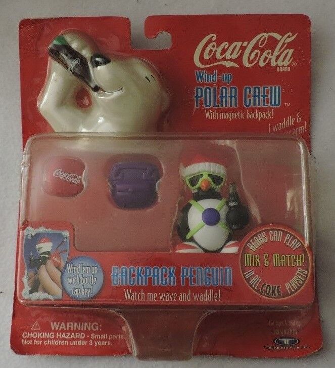 Vintage Coca-Cola Wind Up Polar Crew "BackPack Penguin" with Magnetic Backpack