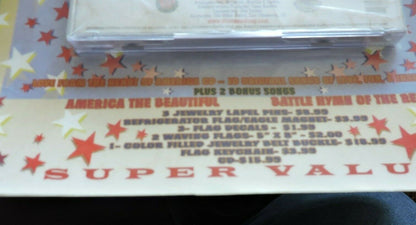 PATRIOT PACKAGE: 2 STICK FLAGS, BELT BUCKLE, MAGNET, 3 FLAG DECALS, 3 LAPEL PINS