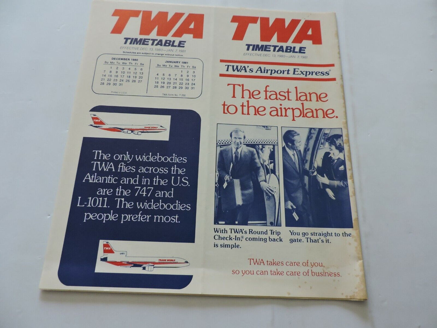TWA  TIMETABLE   DECEMBER 13, 1980-JANUARY 7,1981