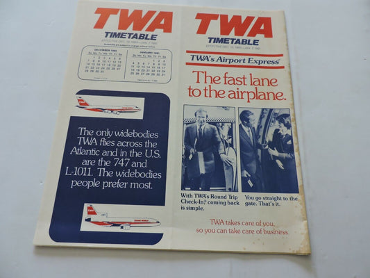 TWA  TIMETABLE   DECEMBER 13, 1980-JANUARY 7,1981