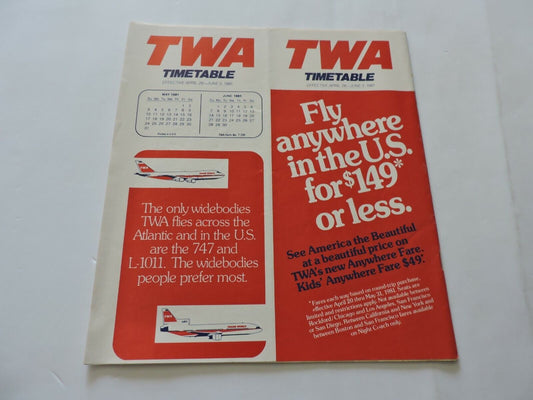 TWA  TIMETABLE APRIL 26-JUNE 3, 1981