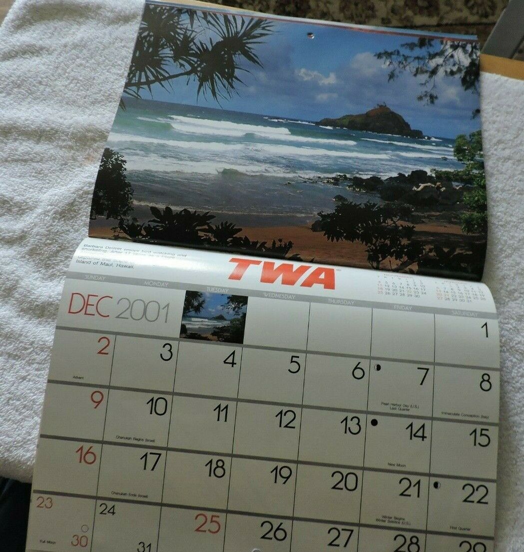 COLLECTIBLE TRANS WORLD AIRLINE 2001 TRAVEL CALENDAR-NEW