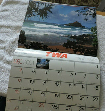 COLLECTIBLE TRANS WORLD AIRLINE 2001 TRAVEL CALENDAR-NEW