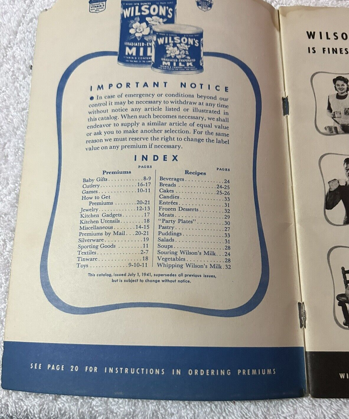 FREE GIFTS FOR WILSON MILK LABELS CATALOG AND RECIPE BOOK 1941