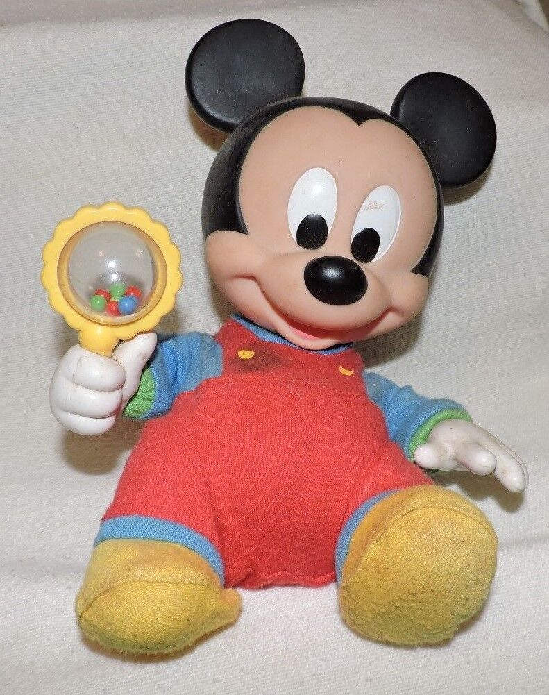 Vintage Mickey Mouse Plosh Doll with Rattling Toy (Battery Operated)-WORKS